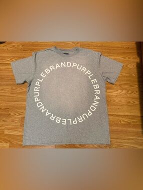 Purple Brand Textured SS Tee Heather Grey Circle Wordmark Size XXL.
